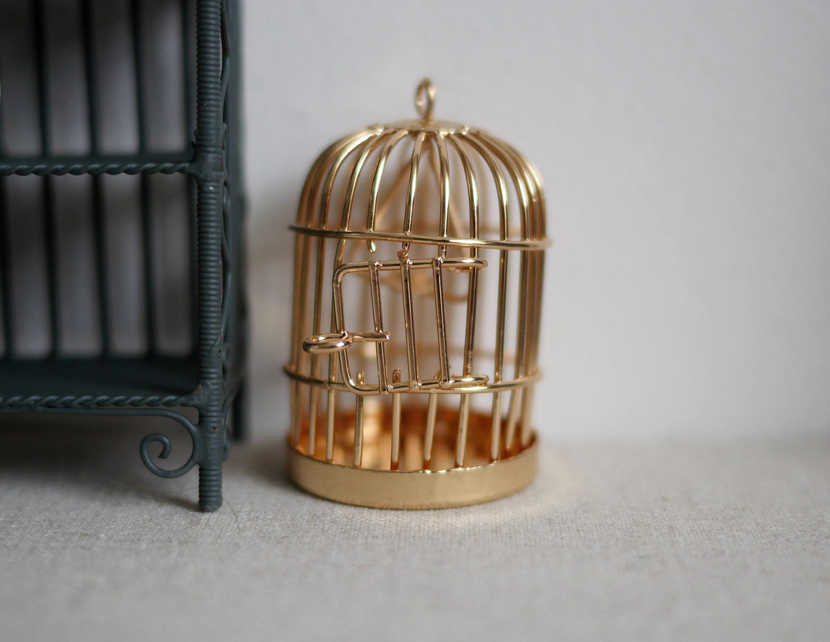 1:12 Scale Miniature Metal Birdcage with Swing Door, Dome Top, 1-3/4 inch tall, DIY Dollhouse Supply (gold)