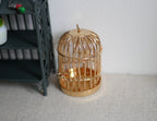 1:12 Scale Miniature Metal Birdcage with Swing Door, Dome Top, 1-3/4 inch tall, DIY Dollhouse Supply (gold)