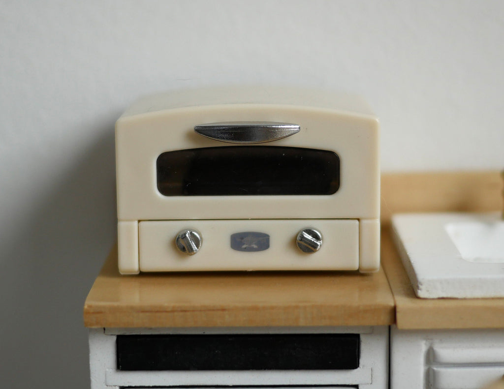 1:12 Scale Miniature Toaster Oven with Clear Door, Rack and Tray, 1-3/4 inch wide, DIY Dollhouse Supply (cream)