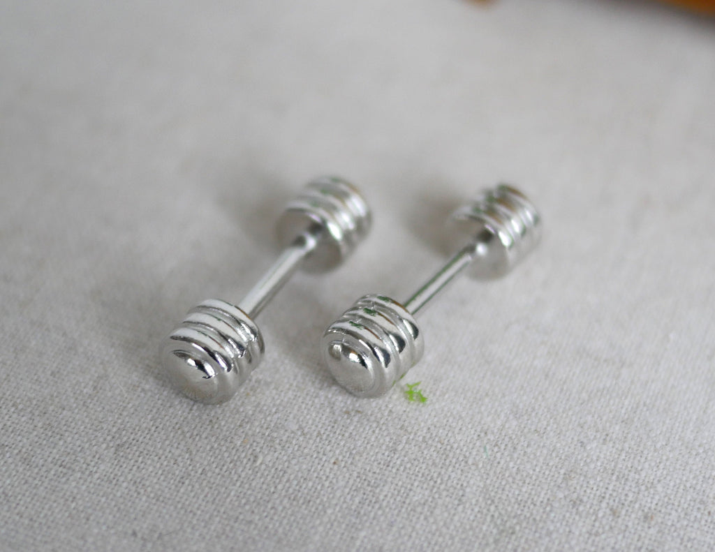 1:12 Scale Miniature Metal Dumbbells, Set of 2, 1-1/16 inch long, DIY Dollhouse Supply (silver)