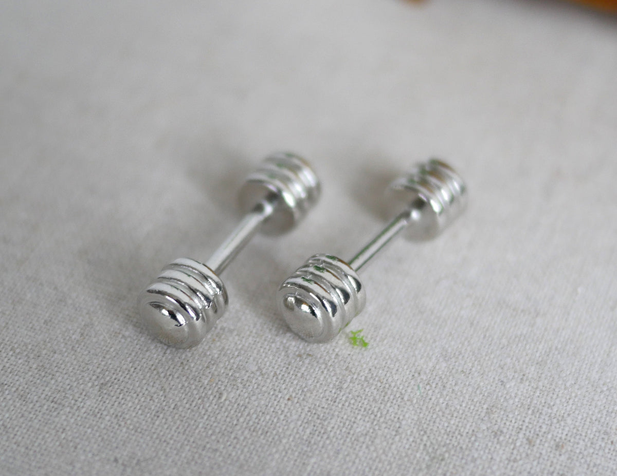 1:12 Scale Miniature Metal Dumbbells, Set of 2, 1-1/16 inch long, DIY Dollhouse Supply (silver)