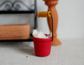 1:12 Scale Miniature Metal Bucket with Towel, 1-9/16 inch tall, DIY Dollhouse Supply (red)