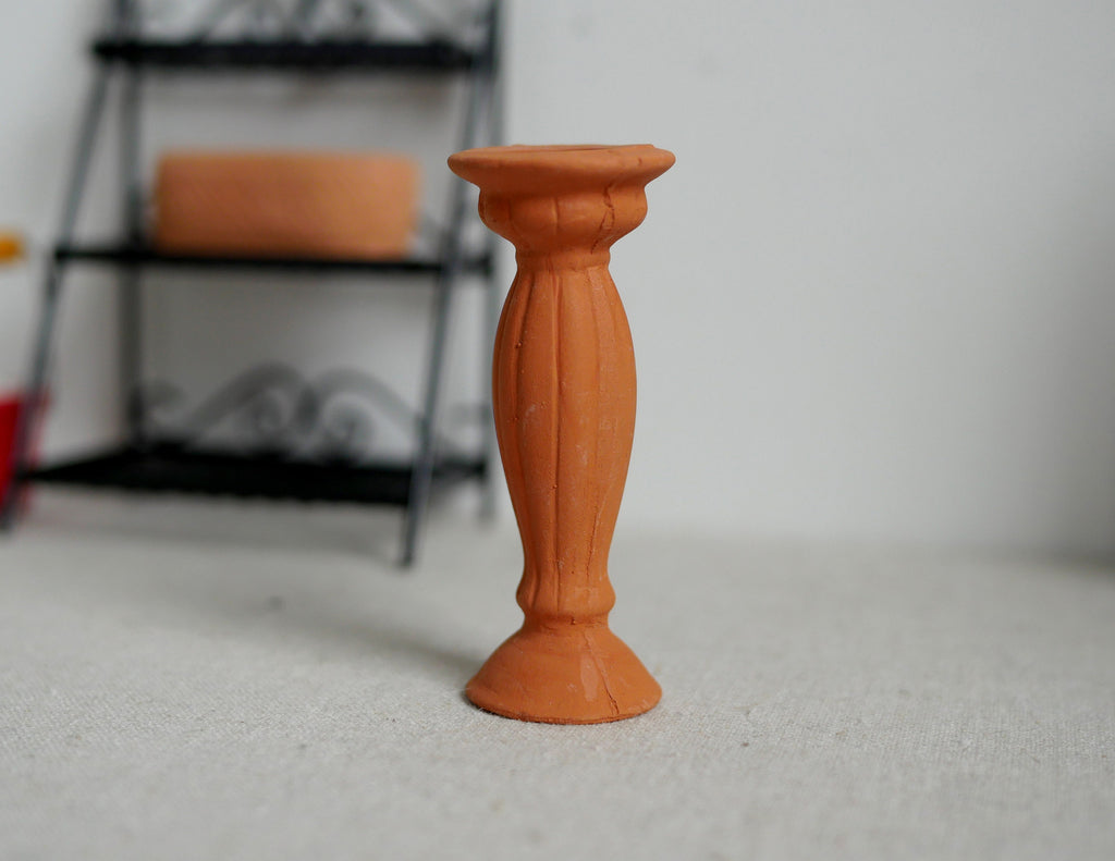 1:12 Scale Miniature Clay Pedestal Plant Stand, Column Style, 2-9/16 inch tall, DIY Dollhouse Supply (terracotta)