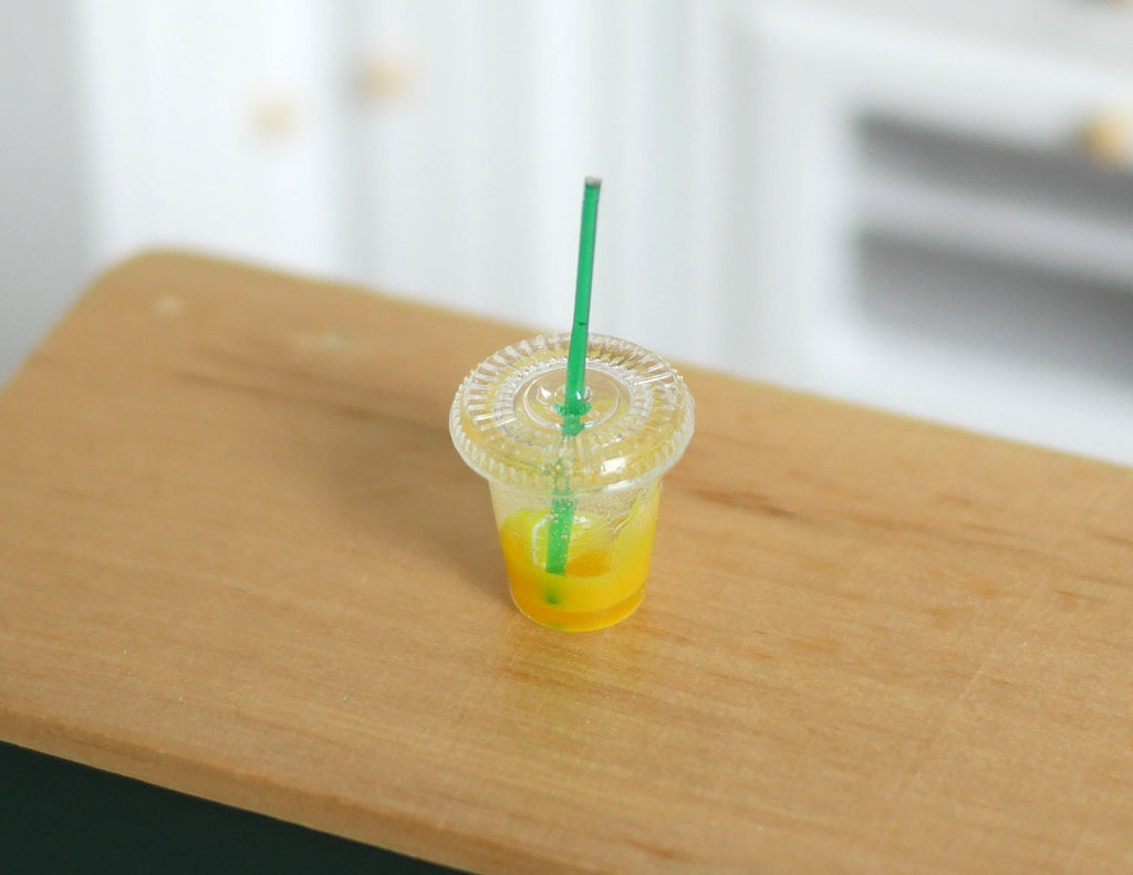 1:12 Scale Miniature Orange Soda with Ice and Straw, 1-3/16 inch tall, DIY Dollhouse Supply