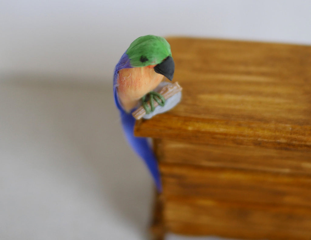 1:12 Scale Miniature Parrot Figure, Edge Sitter, 2-3/8 inch tall, DIY Dollhouse Supply (green)