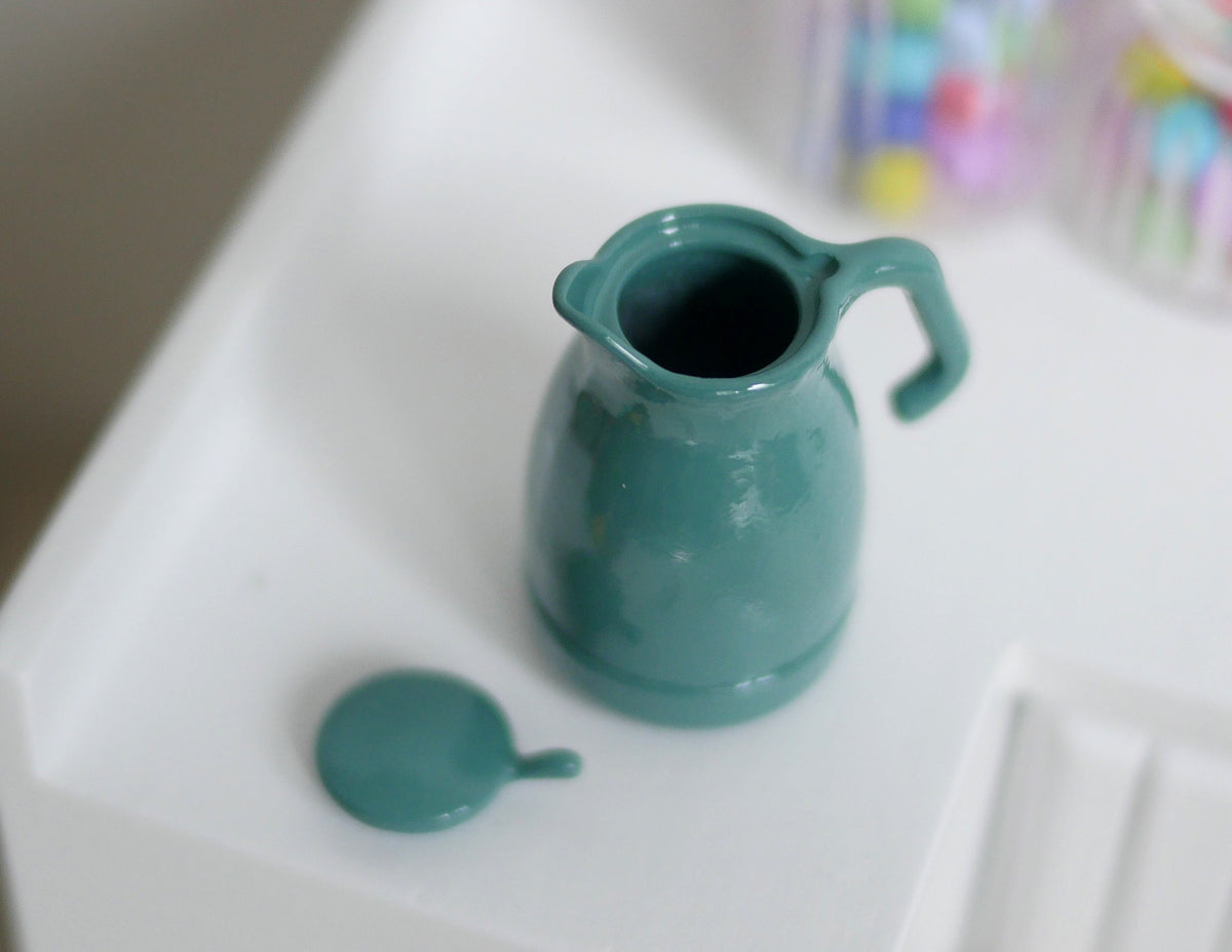 1:12 Scale Miniature Metal Water Kettle with Removable Lid, 1-1/4 inch tall, DIY Dollhouse Supply (teal)