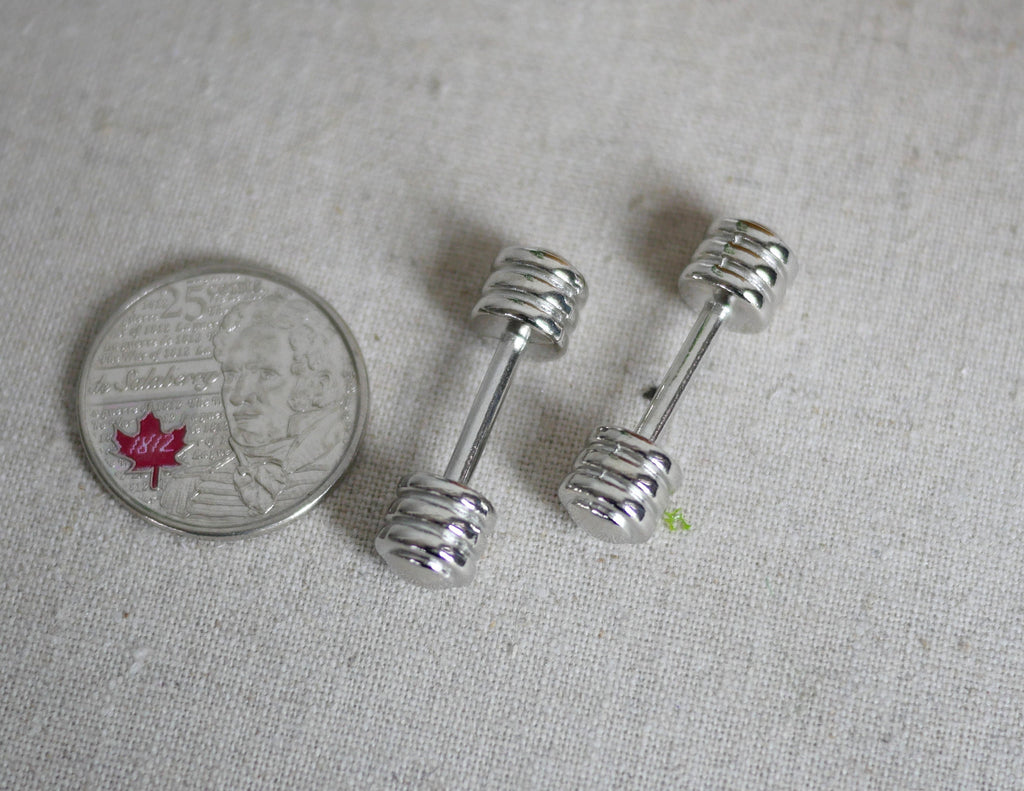 1:12 Scale Miniature Metal Dumbbells, Set of 2, 1-1/16 inch long, DIY Dollhouse Supply (silver)