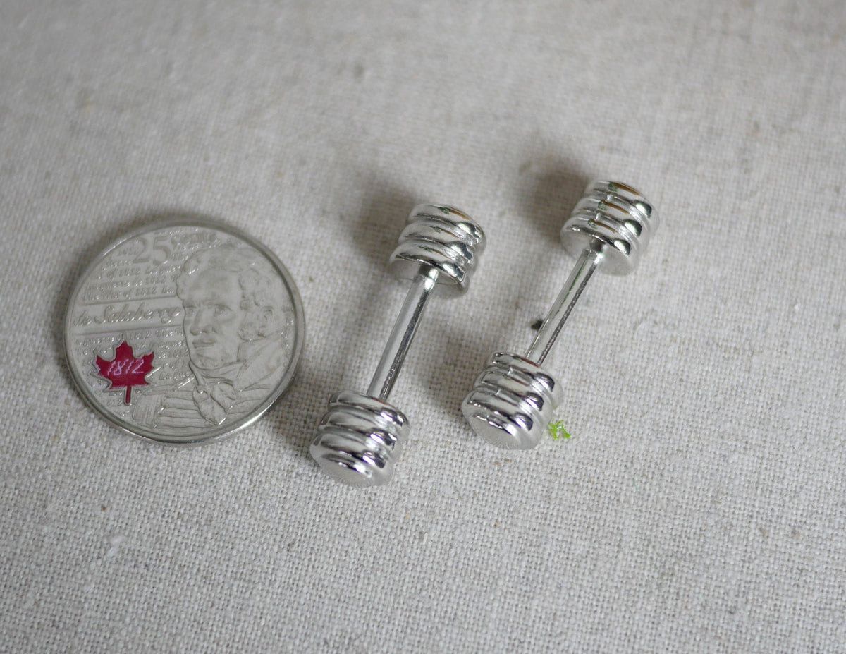 1:12 Scale Miniature Metal Dumbbells, Set of 2, 1-1/16 inch long, DIY Dollhouse Supply (silver)