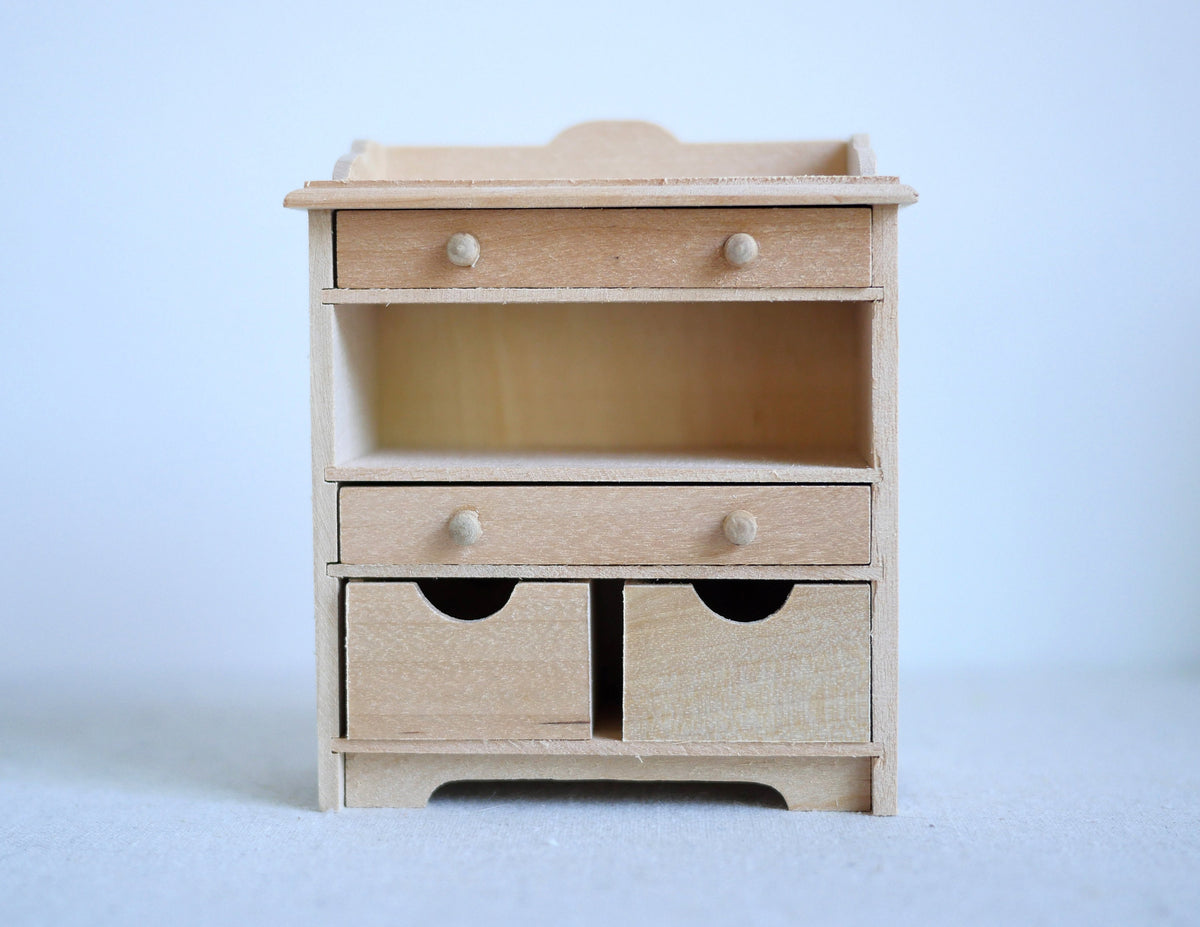 Dollhouse Supplies miniature 1:12 scale unfinished, unpainted Changing table with two drawers and two boxes - H010