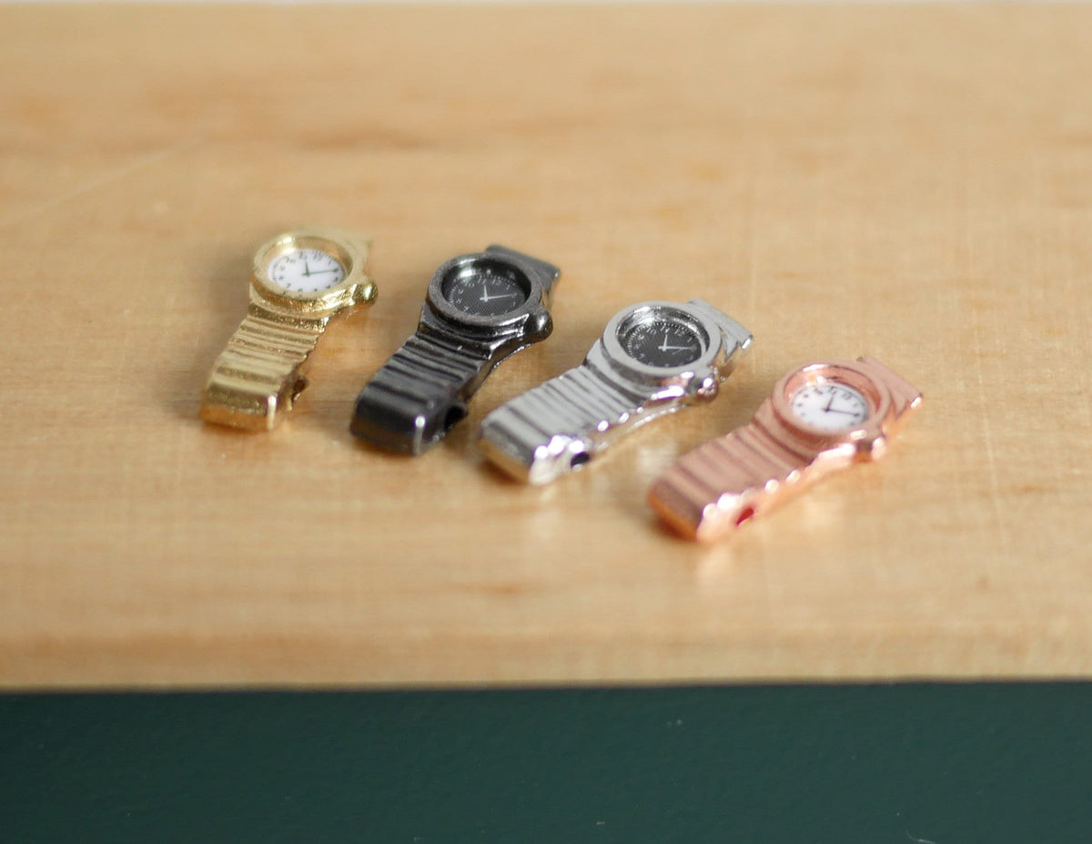 1:12 Scale Miniature Wrist Watches, Set of 4, 9/16 inch long, DIY Dollhouse Supply