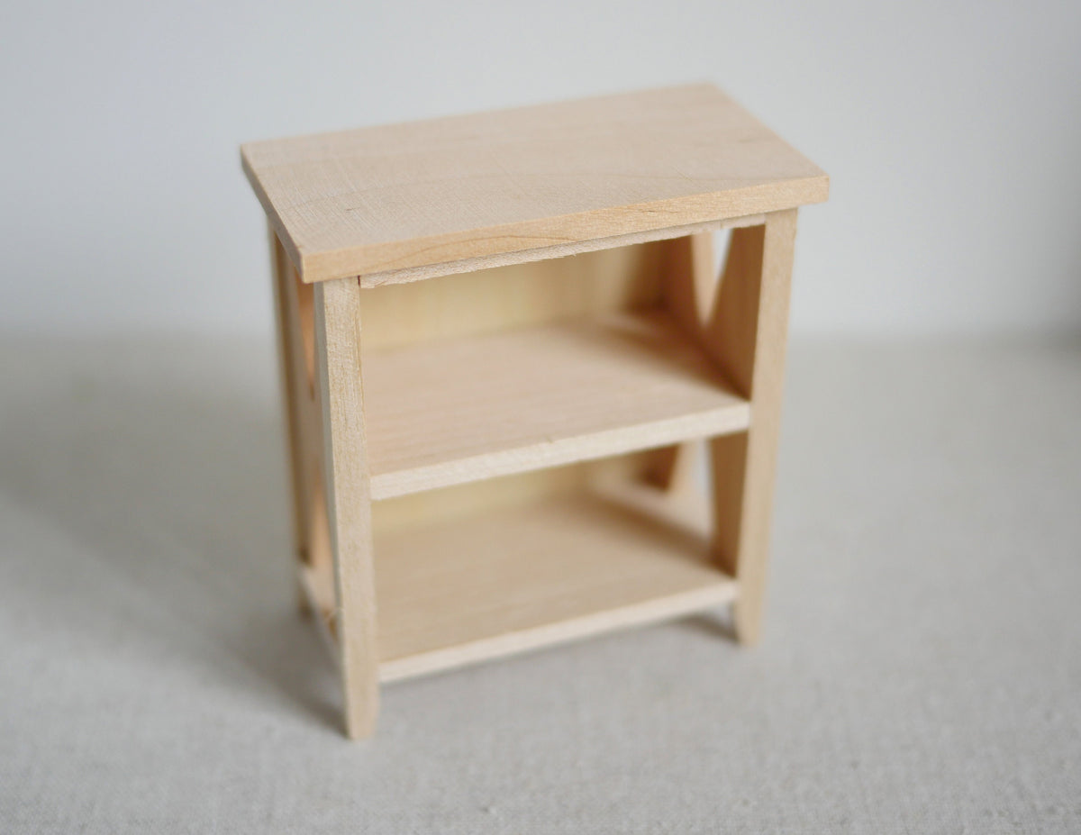 1:12 Scale Miniature Unpainted Wood Bookshelf, 3 Shelves, 2-13/16 inch tall, DIY Dollhouse Supply