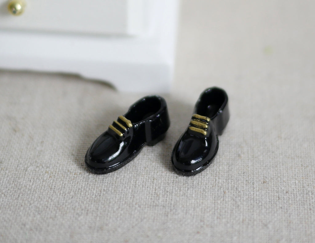 1:12 Scale Miniature Men's Dress Shoes, Pair, 3/4 inch long, DIY Dollhouse Supply (black)