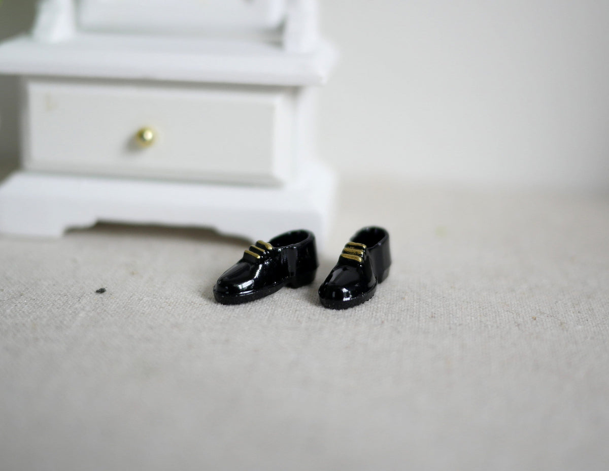 1:12 Scale Miniature Men's Dress Shoes, Pair, 3/4 inch long, DIY Dollhouse Supply (black)
