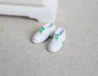 1:12 Scale Miniature Men's Sneakers with Green Stripes, 1 Pair, 3/4 inch long, DIY Dollhouse Supply (white)