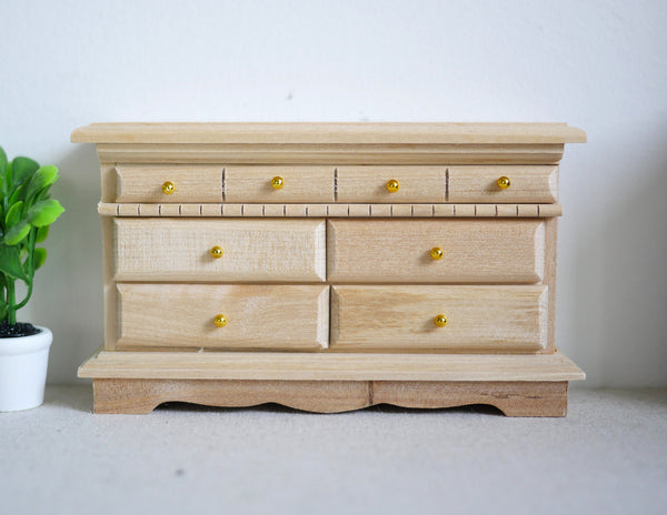1:12 Dollhouse miniature unpainted unfinished 5-drawer chest, Dollhouse Furniture Sideboard drawer chest, 1/12th scale dresses - I019