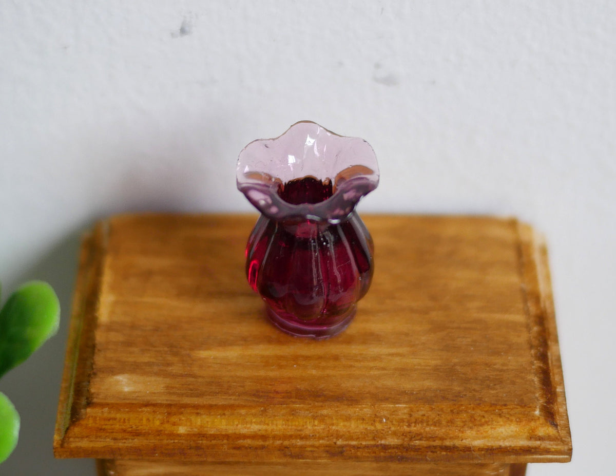 1:12 Scale Miniature Vase with Scalloped Rim, 13/16 inch tall, DIY Dollhouse Supply (purple)
