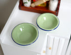 1:12 Scale Miniature Enamelware Style Bowls, Set of 2, Large and Small, 1-1/4 inch wide, DIY Dollhouse Supply (sage green and navy)