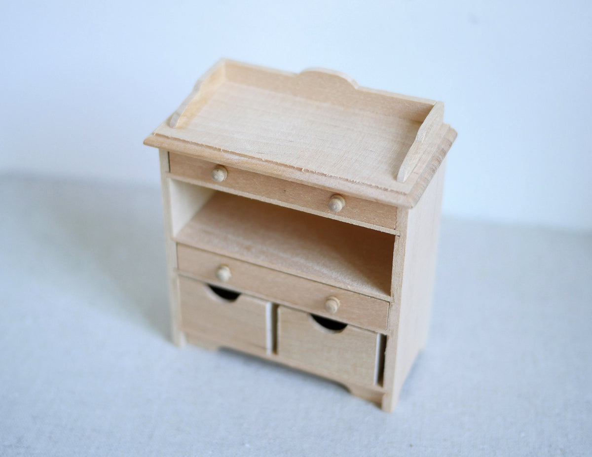 Dollhouse Supplies miniature 1:12 scale unfinished, unpainted Changing table with two drawers and two boxes - H010