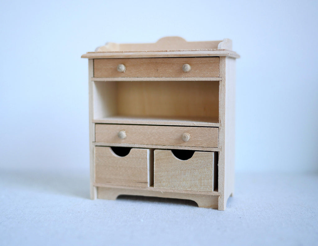 Dollhouse Supplies miniature 1:12 scale unfinished, unpainted Changing table with two drawers and two boxes - H010