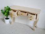 1:12 Scale Miniature Unpainted Wood Vanity Desk, 3 Drawers, Cabriole Legs, 4-1/2 inch long, DIY Dollhouse Supply