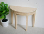 1:12 Scale Miniature Unpainted Wood Half Moon Table, 3 Legs, 2-9/16 inch tall, DIY Dollhouse Supply