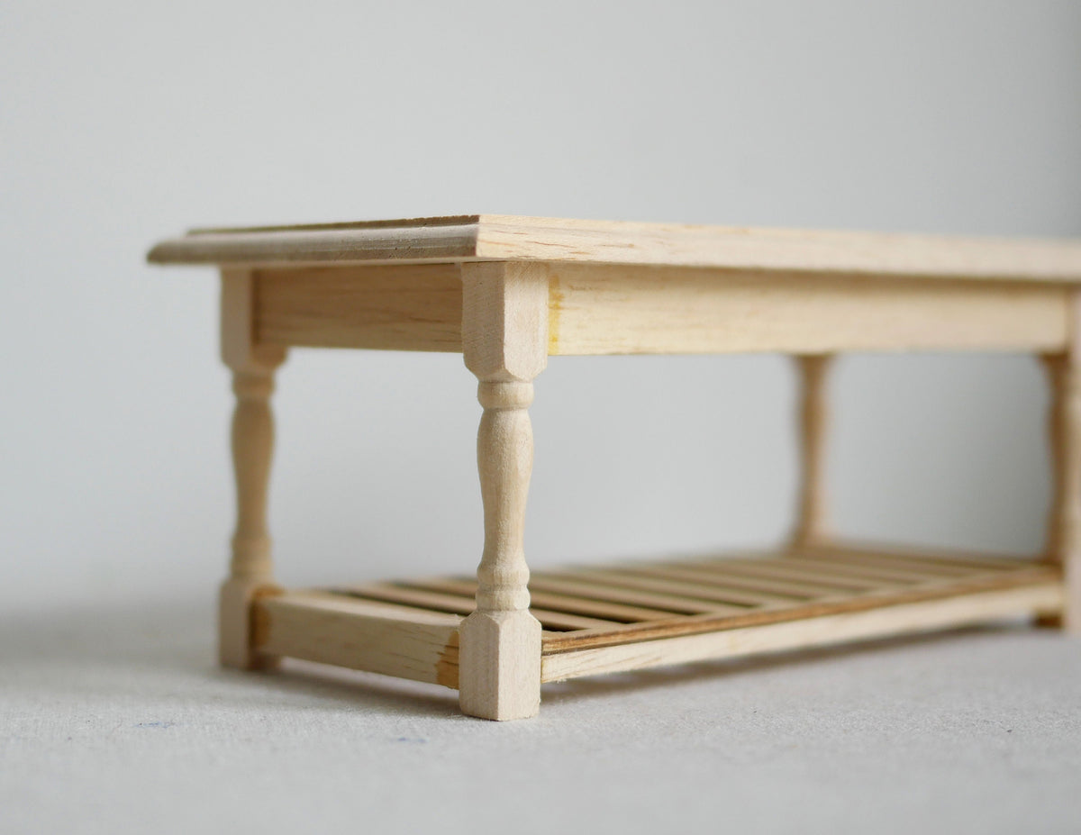 1:12 Dollhouse Supplies miniature unfinished wooden kitchen prep table or foyer bench 1/12 scale unfinished furniture - H003