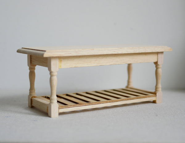 1:12 Dollhouse miniature unfinished wooden kitchen prep table or foyer bench 1/12 scale unfinished furniture - F006