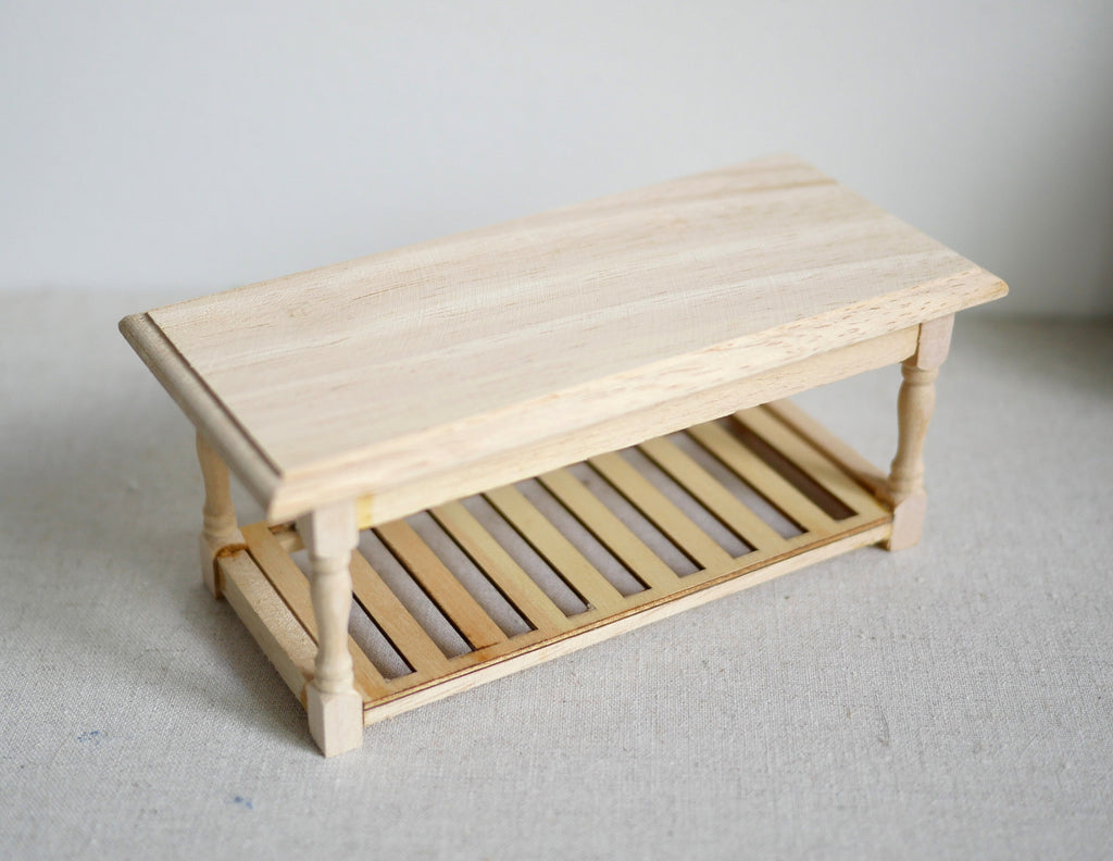 1:12 Dollhouse Supplies miniature unfinished wooden kitchen prep table or foyer bench 1/12 scale unfinished furniture - H003