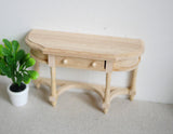 Dollhouse Supplies miniature 1:12 scale unfinished half-moon foyer table with drawer, entryway table, front door entry table - I037