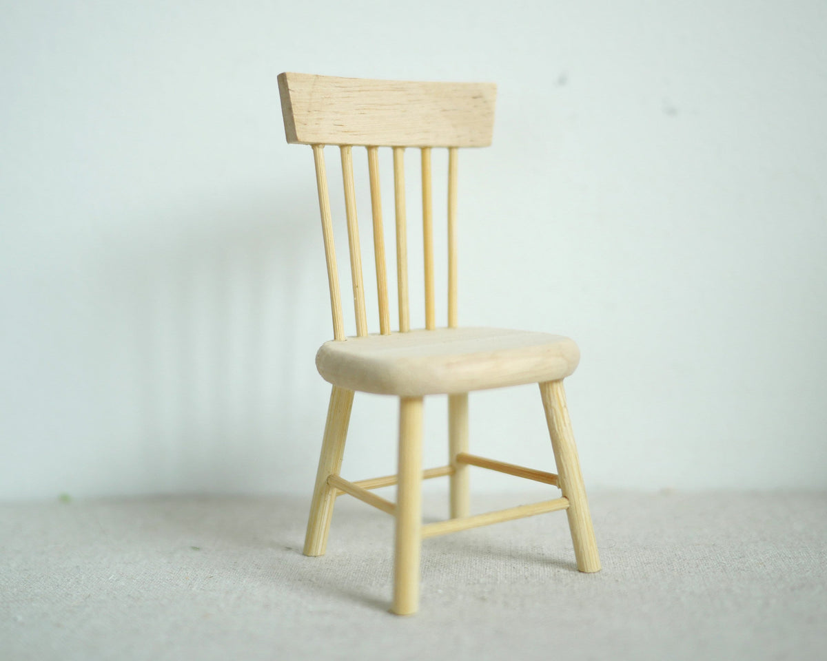 1:12 Scale Miniature Unpainted Wood Spindle Back Dining Chair, Turned Legs, 3-1/8 inch tall, DIY Dollhouse Supply