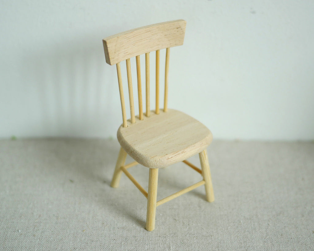 1:12 Scale Miniature Unpainted Wood Spindle Back Dining Chair, Turned Legs, 3-1/8 inch tall, DIY Dollhouse Supply