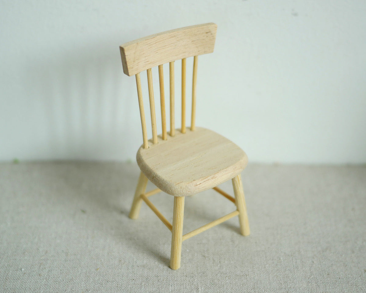 1:12 Scale Miniature Unpainted Wood Spindle Back Dining Chair, Turned Legs, 3-1/8 inch tall, DIY Dollhouse Supply