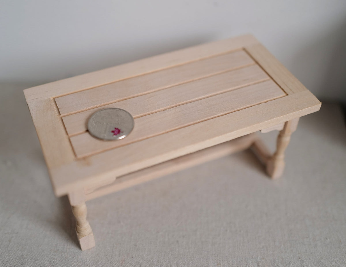 1:12 Scale Miniature Unpainted Wood Kitchen Prep Table, Panel Top, Turned Legs, 5-13/16 inch long, DIY Dollhouse Supply