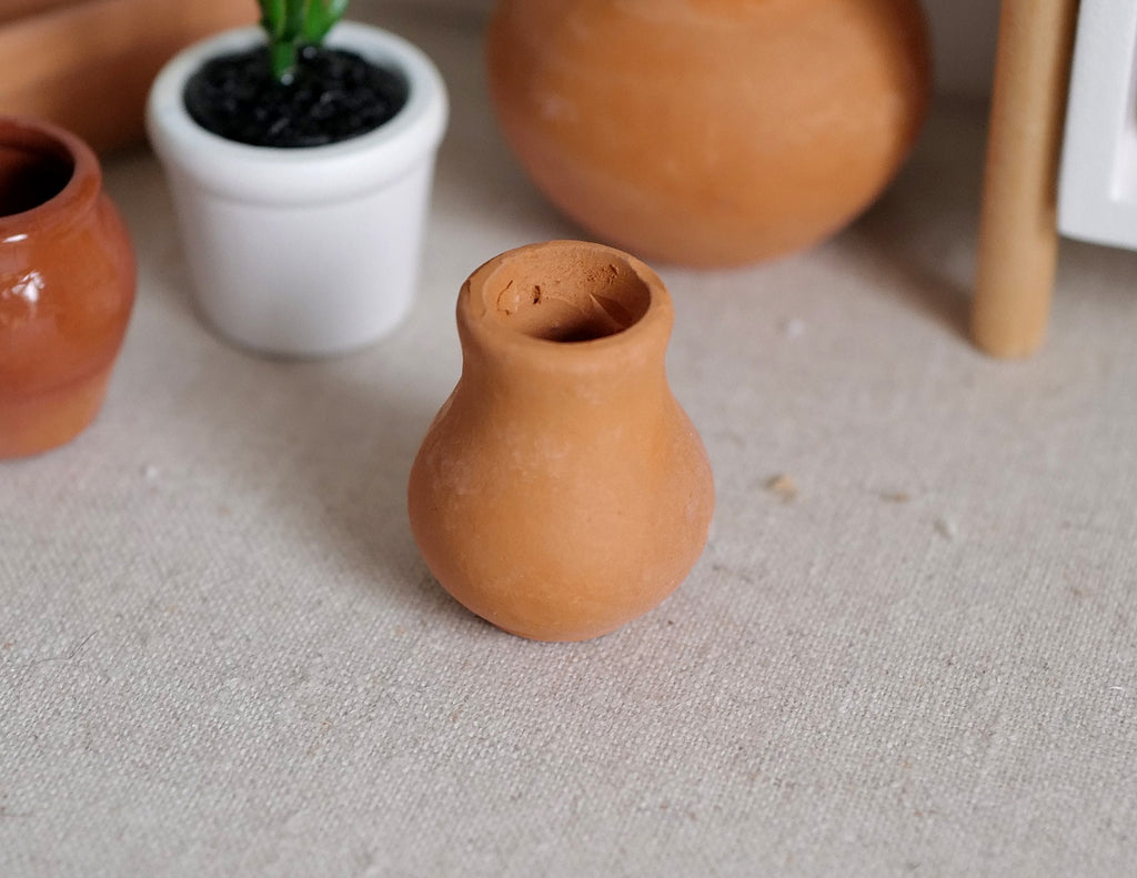 1:12 Scale Miniature Terracotta Clay Pot, Round Body with Narrow Neck, 1 inch tall, DIY Dollhouse Supply