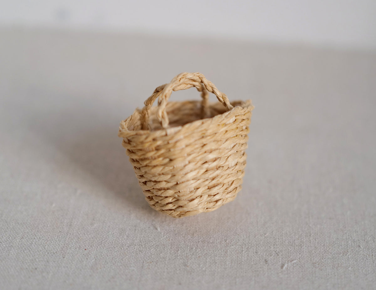 1:12 Scale Miniature Woven Rope Basket, Tall Tote with Two Handles, 1-3/16 inch tall, DIY Dollhouse Supply