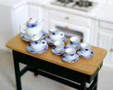 Dollhouse porcelain ceramic teapot tea 14 piece set doll house teapot tea cups tray parlour miniature - A036