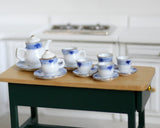 Dollhouse porcelain ceramic teapot tea 14 piece set doll house teapot tea cups tray parlour miniature - A036
