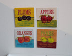 1:12 Scale Miniature Fruit Posters, Apple, Orange, Plum and Pear, Set of 4, 1-9/16 inch square, DIY Dollhouse Supply