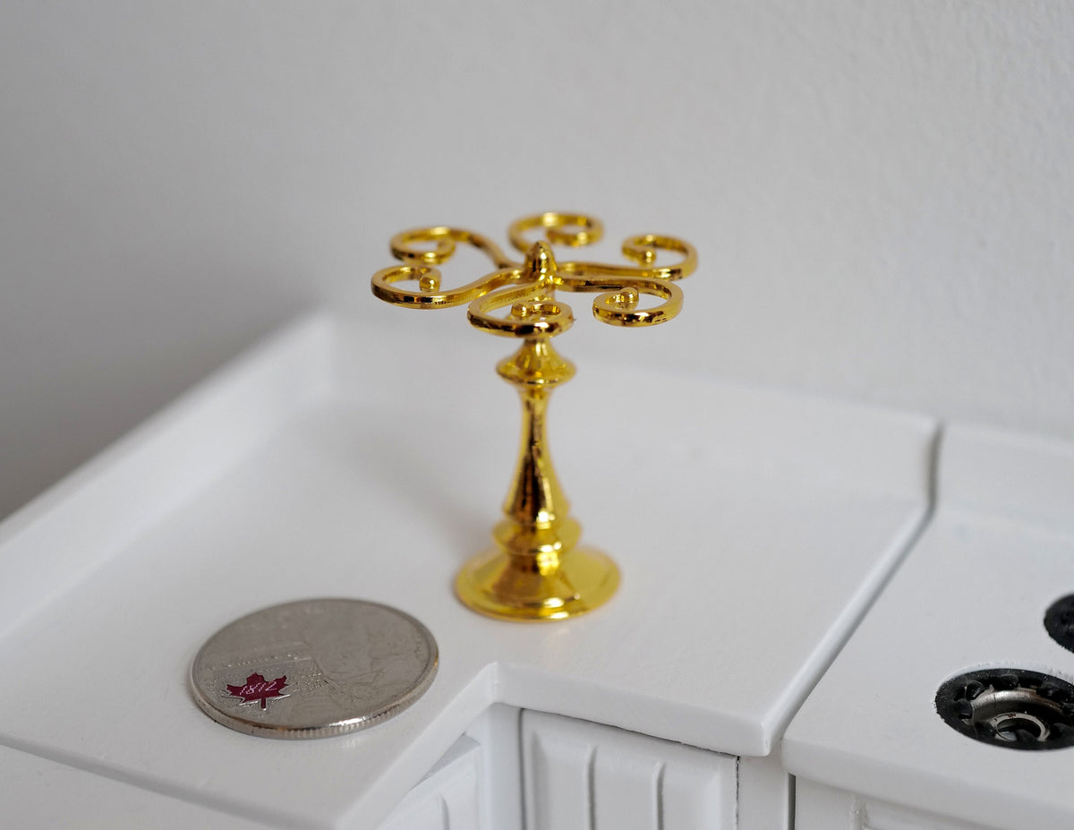 1:12 Scale Miniature Metal Wine Glass Rack, Hanging Tree Style, 1-3/8 inch tall, DIY Dollhouse Supply (gold)