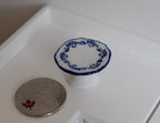 1:12 Scale Miniature Pedestal Cake Stand, Blue Pattern Rim, 9/16 inch tall, DIY Dollhouse Supply (white)