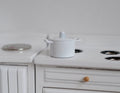 1:12 Scale Miniature Metal Cooking Pot with Lid, Side Handles, 11/16 inch tall, DIY Dollhouse Supply (white)