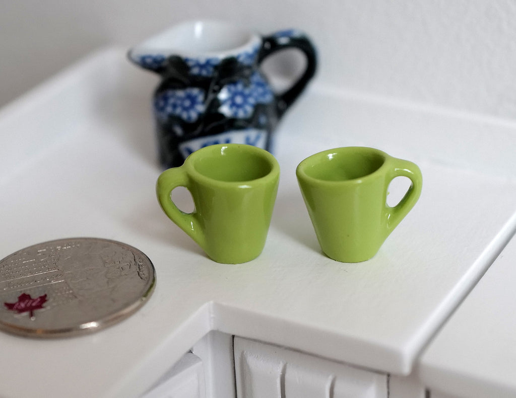 1:12 miniature coffee mug with handle tea cup set of 2 (Green) - A023