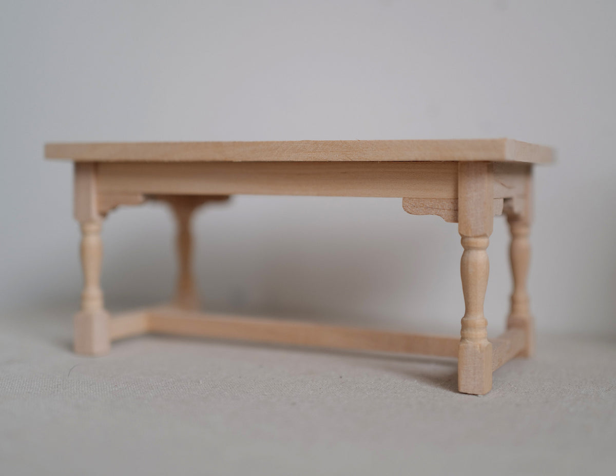 1:12 Scale Miniature Unpainted Wood Kitchen Prep Table, Panel Top, Turned Legs, 5-13/16 inch long, DIY Dollhouse Supply