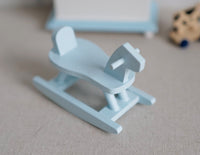 Dollhouse miniature rocking horse wooden small size trojan horse (Blue) - B002