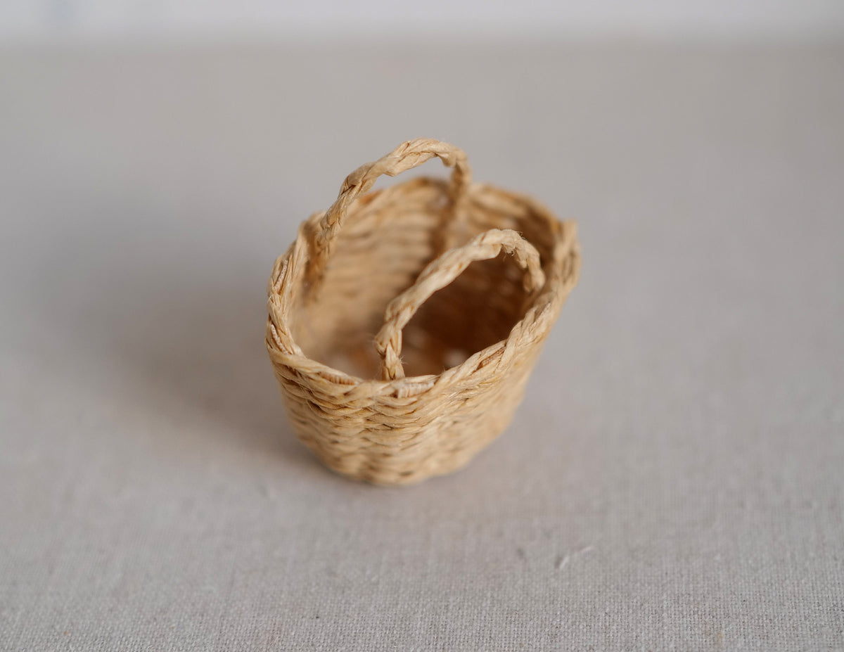 1:12 Scale Miniature Woven Rope Basket, Tall Tote with Two Handles, 1-3/16 inch tall, DIY Dollhouse Supply