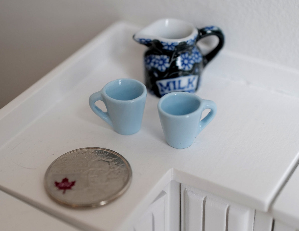 1:12 miniature coffee mug with handle tea cup set of 2 (Blue) - A023