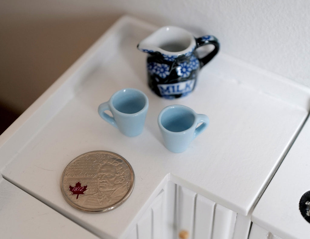 1:12 miniature coffee mug with handle tea cup set of 2 (Blue) - A023