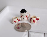 1:12 scale Dollhouse Miniature Christmas Snowman Ceramic Jar and Mugs set of 3, Kettle cups, Dolls House hot drink, miniature cup A025