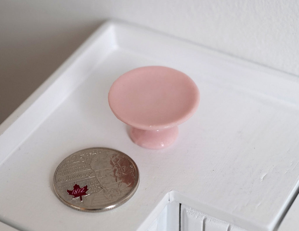 1:12 Scale Miniature Ceramic Pedestal Cake Stand, 9/16 inch tall, DIY Dollhouse Supply (pink)