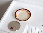 1:12 Scale Miniature Ceramic Shallow Bowl, Red Patterned Rim, 1-3/8 inch dia., DIY Dollhouse Supply (cream)
